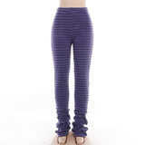 Knitted Striped Sexy Trousers Women Summer Fashion High Waist Pickpoo Slacks DJPT