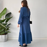 2025 New Solid Color POLO Collar Long Sleeve Multi-Button Belt Dress
