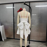 Women's New Sexy U-Neck Bow Bright A-Skirt HZ0628