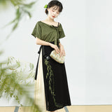 Design Liulu Green Chinese Style Improvement Han Elements Han Suit Women's Coat Sling Half Skirt Set 8705