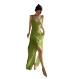 Vacation Dress Women's Summer 2024 New V-Neck Lotle-Side Temperament Super Fairy Opening Sling Skirt