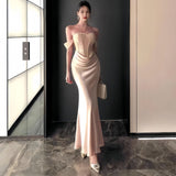 Concrettress New High-End Sexy Back Long Dress Dress A Word Shoulder Pure Lust Lace Corset Dress Dress Woman HZ0628