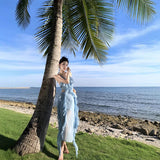Holiday Wind Hanging Dress Female Summer Sexy Seaside Photo Irregularly Exposed Lotus Leaf Side Dress