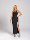 Red Model Hot Gold Diamond Black Hanging Neck Dress Sexy Banquet Bandge Dresses