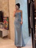 Mermaid Spaghetti Straps Blue Sequin Prom Dresses Birthday Outfits With Ruffle SD1139 HZ0628