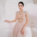2025 Champagne Butterfly Flower Hollow Embroidery Dress Dress Dress 9010