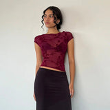 Mesh Perspective Hottie Retro Print Short-Sleeved T-Shirt Girl Ins Summer New Set Of Clothes DJPT