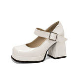 Shoes Spring New Square Head Thick Heel Women's Shoes Light Mouth Clasp Single Shoes Mary Treasure Shoes 40-43 High Quality Shoes