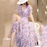 New Sen Ion Purple Rags Fashion Fresh Body Soak Sleeve Holiday Trip To Shoot Long Chiffon Dress Woman