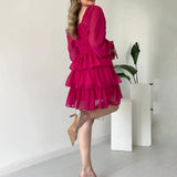 Women's Autumn Lantern Sleeve High-Rise Quality Cake Lace Skirt