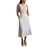 Summer New Women's Sleeveless Button Waist Temperament Fashion Dress Women HZ0628