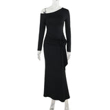 Autumn 2025 New Bag Ass Dress Famous Style Temperament Sex-Slanted Shoulder Long-Sleeved Dress Woman DJPT