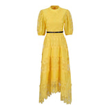 Temperament Fashion Elegant Style Dress 2025 Summer New Round Collar Bubble Sleeve Lace Waist Dress Dress Dress Dress