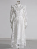 Court Dress Women's Dress Spring 2025 New Collar Lace Long Sleeves Embroidered High-Waisted Long Dress