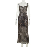 Sling Collar Sexy Bare Back Leopard Dress Summer New Temperament Dress DJPT