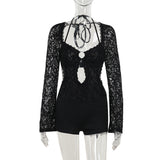 Autumn 2025 New Temperament Sexy Lace Long-Sleeved Conjoined Shorts Woman DJPT