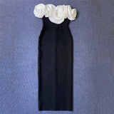 Sexy Shoulder Banded Skirt Fashion Three-Dimensional Big Flower Temperament Dress Dress Dress Dress