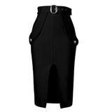 High-Waisted One-Step Skirt Tight-Lex-Force Pack Hip Belt Button Bandage Half-Dress Sexy Open Skirt