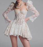 2025 New Vietnamese Small Design Fairy Sexy Short Dress Wrapped In Tective Trumpet Sleeves HZ0628
