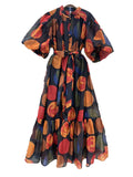 And Leisure Holiday Dress 2025 Summer New Loose Print Bubble Sleeve Tie Waist Dress