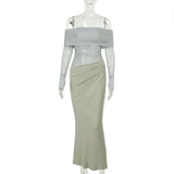 Summer 2025 New Long Dress Temperament Sexy Shoulder Mesh Yarn Hollow Dress Woman DJPT