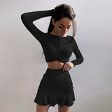 Knitted Long-Sleeved Sexy Hollow Body Dressing Dress Woman New Fashion Babes Short Dress In Autumn 2025 DJPT