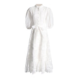 Women's Clothing 2025 Summer New High-End Lantern Sleeve Water-Soque Embroidery Strapped Dress Body Girl