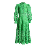 Temperament Elegant Lace Dress 2025 Summer New Bubble Sleeve Long Sleeve Embroidered Dress Woman