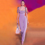 Sleeveless High-Waisted Jumpsuit Fashion Nail Drill Tight Elastic Broad Leg Pants Jumpsuit Woman