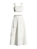 Temperament Elegant Wind 2025 Spring New Three-Dimensional Flower Sling Sling Belt High Waist Mid-Long Skirt Suit Woman