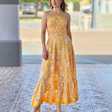 Babes 2025 New High-End Feeling Hanging Neck Sling Belt Hollow Print Dress In The Female