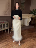 Temperament Famous Heben Wind Pearl Collar High-End Feeling Repair Wool Dress