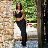 Summer 2025 New Two-Piece Suit In Temperament Metal Decoration Hanging Neck Skirt Suit Woman DJPT