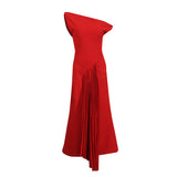 Elegant Retro Style Dress 2025 Summer New Slanted Shoulder Irregular Temperament Dress Dress Woman