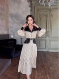 Summer New Lace Doll Collar Body-Point Printing Dress