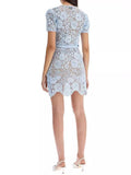 New Designer Tide Brand Hollow Water Soluble Lace Light Blue Lady Temperament Dating Dress