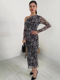 2024 New Leopard-Print Twilled Long-Sleeved Long Temperament Dress Woman