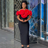 Sexy Shoulder Banded Skirt Fashion Three-Dimensional Big Flower Temperament Dress Dress Dress Dress