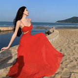 Dress Design Slenyi Empty Lumened Dress Women Summer Seaside Vacation Sling Dress