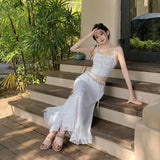 Sling Dress 2024 Summer New High-Rise Thin Holiday Dress Two-Set