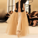 Small Red Carpet Mesh Splicing Long Top 2025 New Women's Summer Shirt Hit The Color Of The Famous Woman's Coat