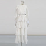 Lotus Leaf-Side Dress Spring 2025 New Temperament Elegant Embroidered Design Belt Long-Sleeved Dress