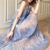 Vacation Loose Fairy Skirt 2025 Summer New Tea Break Gentle Pressure Folding Printing Butterfly Dress