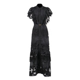 Atmosphere Long Dress 2025 New High-End Collar Embroidery Hollow Waist Fashion Dress Women's Summer