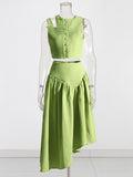 2025 New Folded Holed Blouse Irregular Skirt Dress Suit