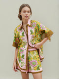 Casual Suit Women 2025 Spring New Printed Short-Sleeved Shirt + High-Waisted Broad Leg Pants Two Sets