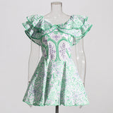 Bohemian Short Dress 2025 Spring New Word Collar Leaves Embroidered Hollow Dress Woman