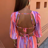 Women's Summer Collar Half-Sleeved Back Strap Sexy High-Waist Tie Dye Dress