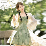 Design Bamboo Chinese Style Improvement Chinese Elements Women's Coat Sling Skirt Set 9288