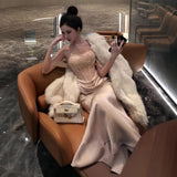 Concrettress New High-End Sexy Back Long Dress Dress A Word Shoulder Pure Lust Lace Corset Dress Dress Woman HZ0628